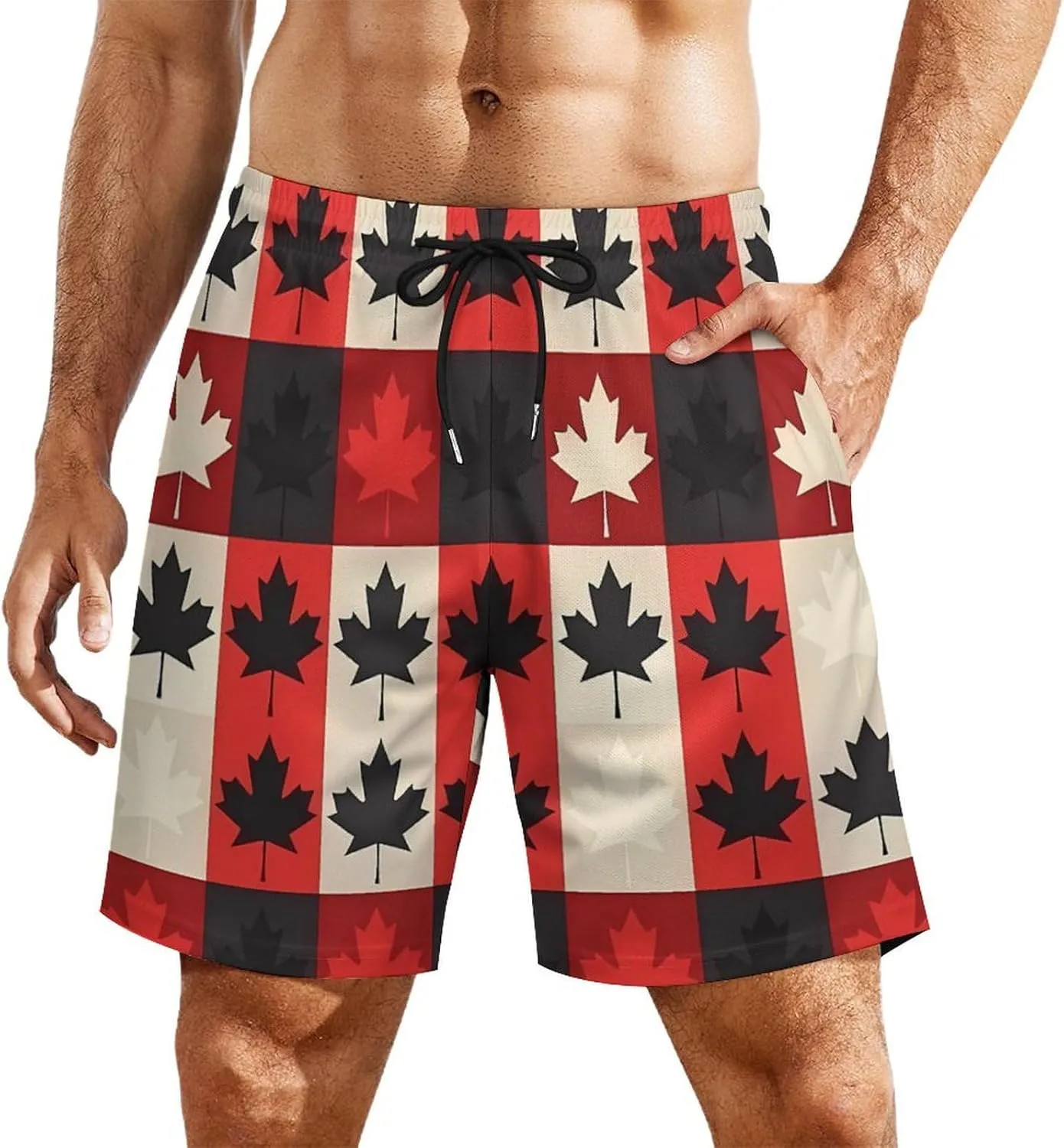 Maple Leaf Canada CA Flag Men's Swim Trunks Quick Dry Board Shorts Swimwear Beach Shorts with Compression Liner