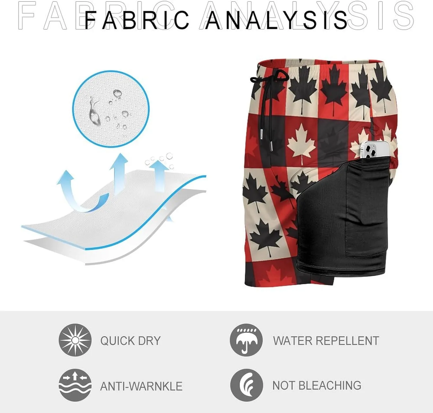 Maple Leaf Canada CA Flag Men's Swim Trunks Quick Dry Board Shorts Swimwear Beach Shorts with Compression Liner
