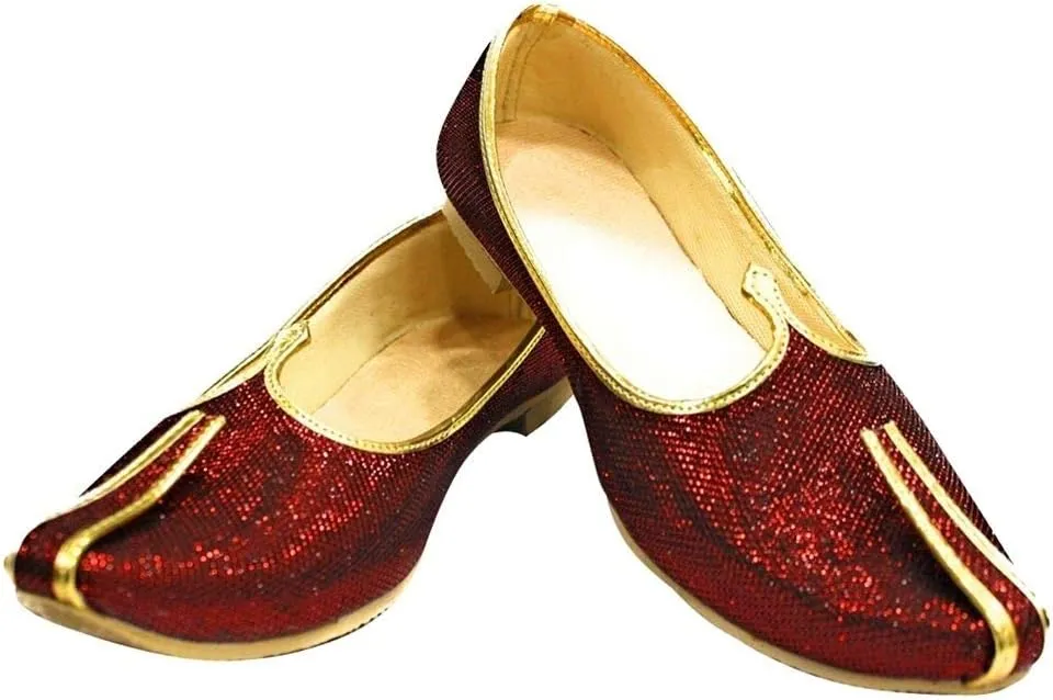 Mehroon Glitter Traditional Handmade Sherwani Groom Khussa Jutti Men mojaries Loafers for Mens