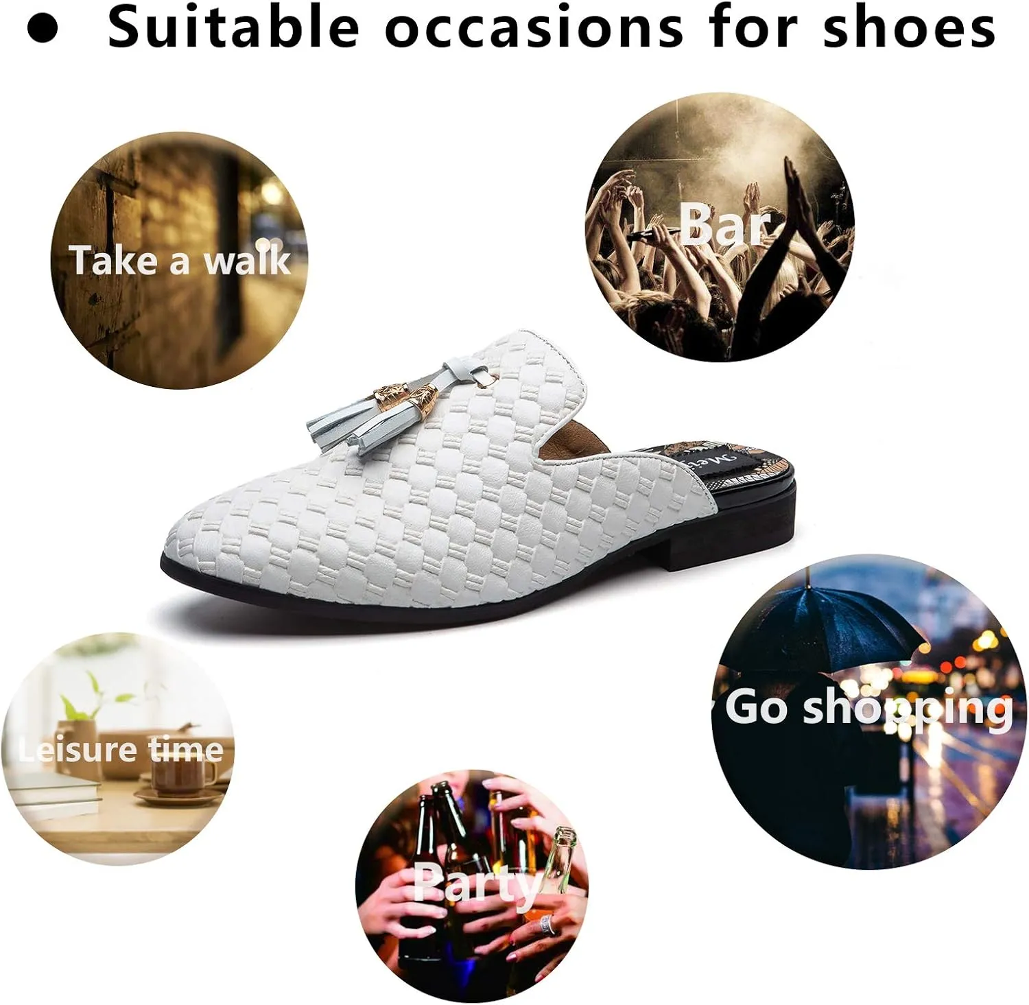 Meijiana Men's Slippers Slip-On Loafers Leather Formal Wear Casual Open Back Sandals