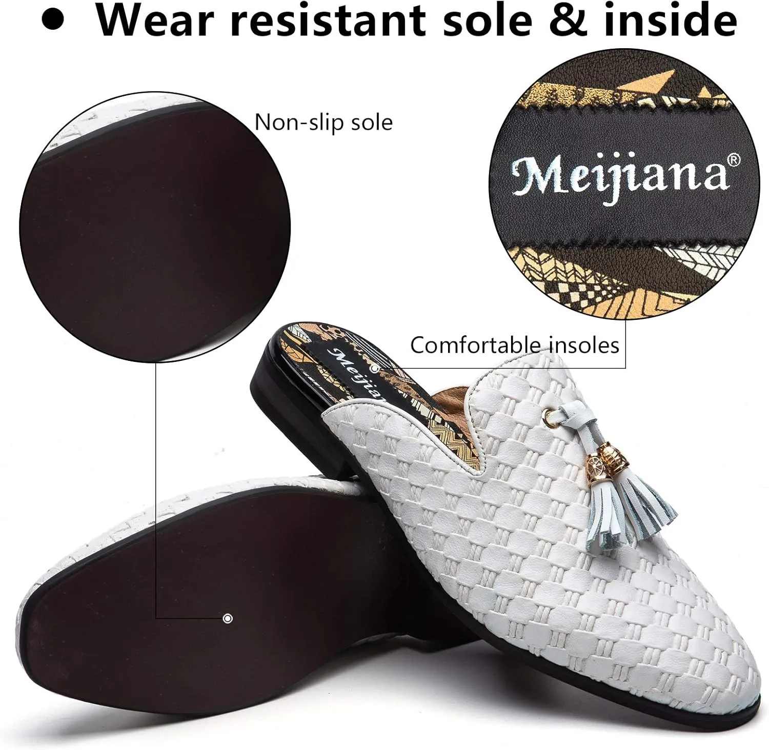 Meijiana Men's Slippers Slip-On Loafers Leather Formal Wear Casual Open Back Sandals