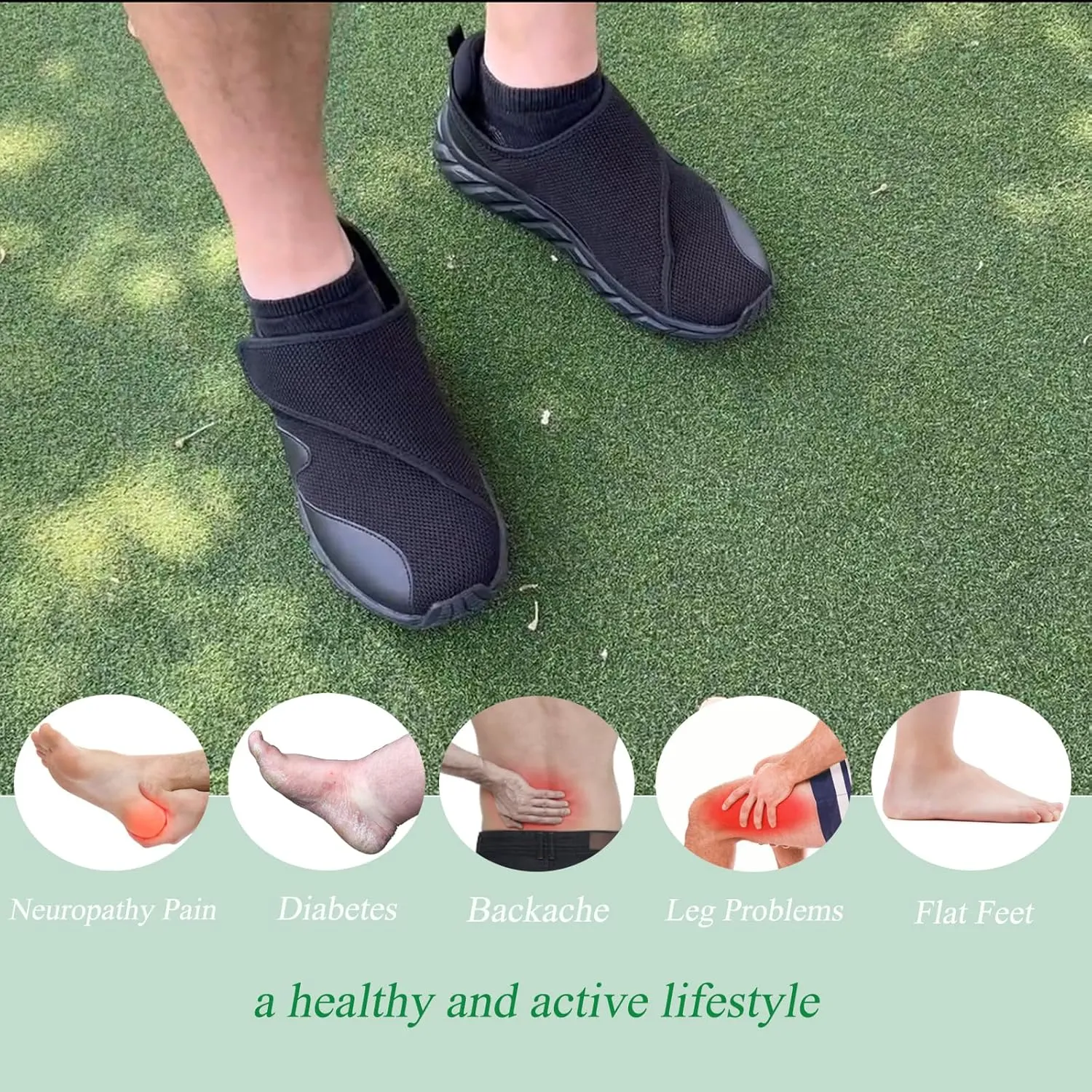 Men Diabetic Shoes Wide Width Shoes with Adjustable Closure for Swollen Feet Non-Slip Air Cushion Bottom Sneakers