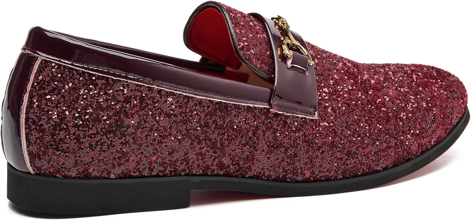 Men Loafer Metallic Textured Slip-on Glitter Sequins Fashion Wedding Dress Shoes Golden