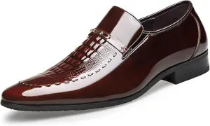Men Wedding Tuxedo Shoes Crocodile Printed Formal Oxfords Shoes Pointed Toe Slip-on Patent Leather Dress Shoes