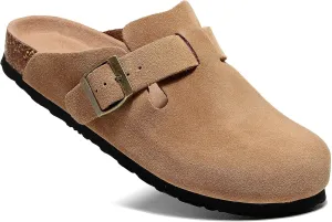 Men's and Women's Suede Clogs with Arch Support Comfortable Cork Footbed Leather Mules Versatile Potato Shoes