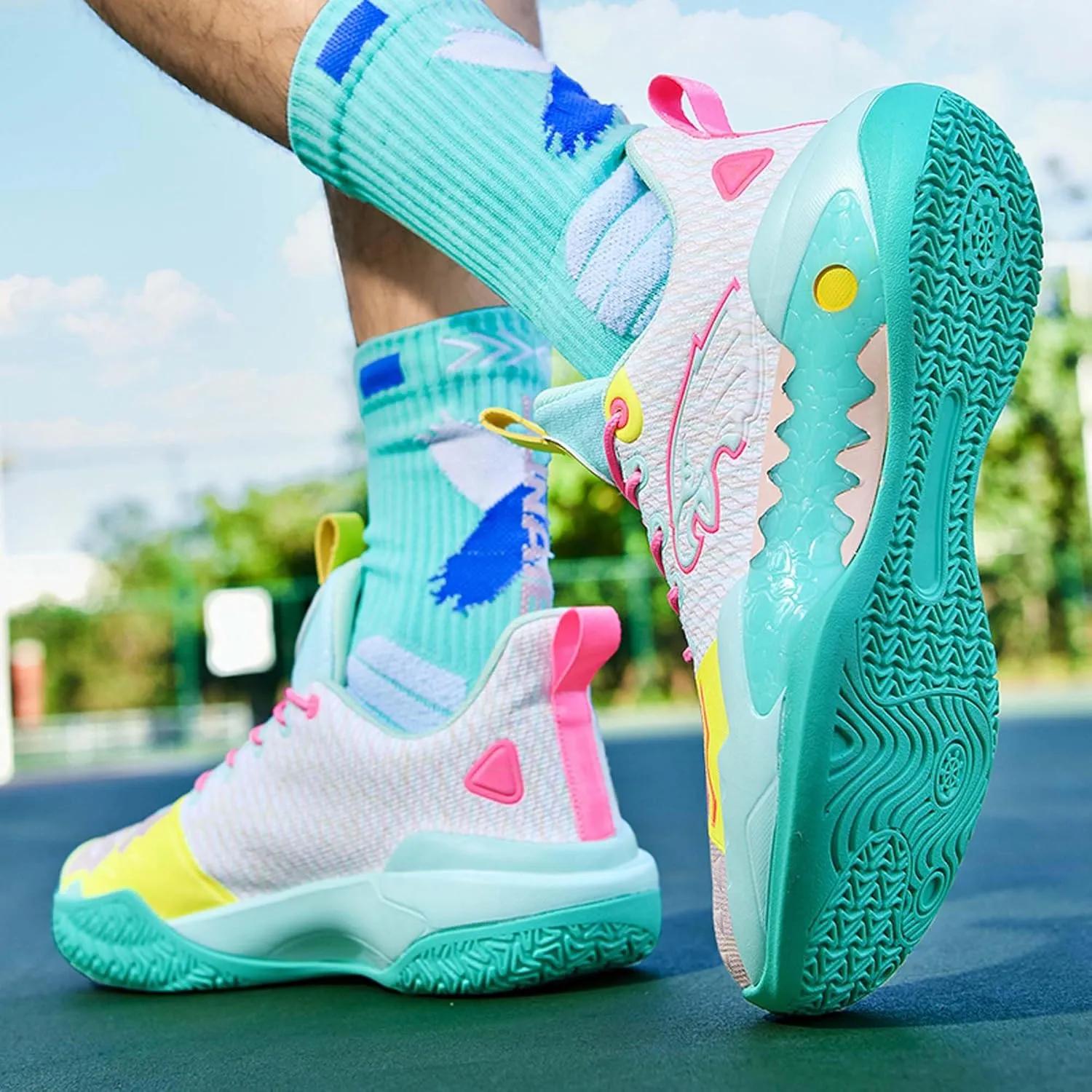 Men's Basketball Shoes Indoor or Outdoor Non-Slip Rebound Training Sneakers Women's Lightweight Breathable Fitness Tennis Running Shoes Outdoor Fashion Fluorescent Shoes