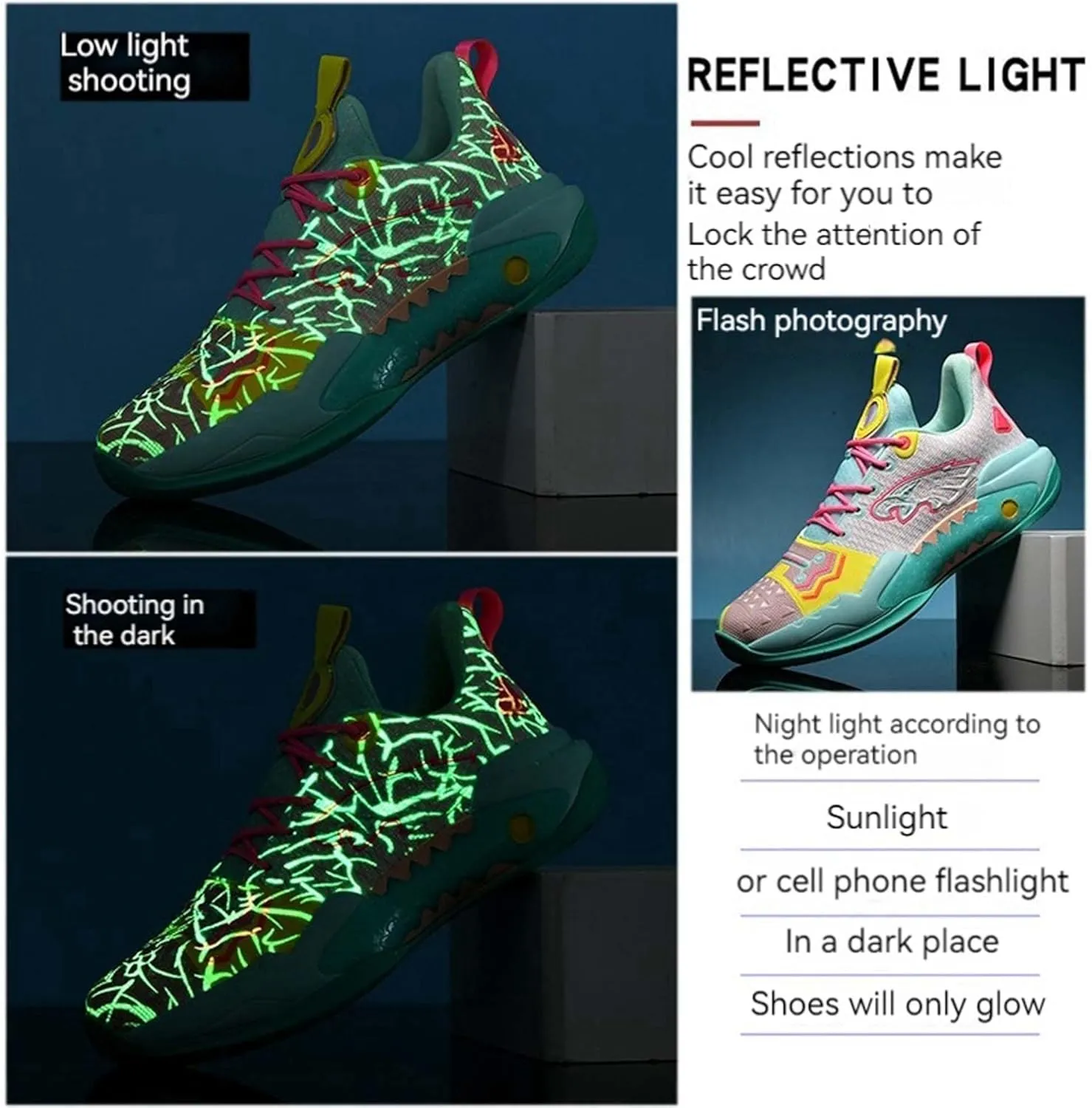 Men's Basketball Shoes Indoor or Outdoor Non-Slip Rebound Training Sneakers Women's Lightweight Breathable Fitness Tennis Running Shoes Outdoor Fashion Fluorescent Shoes