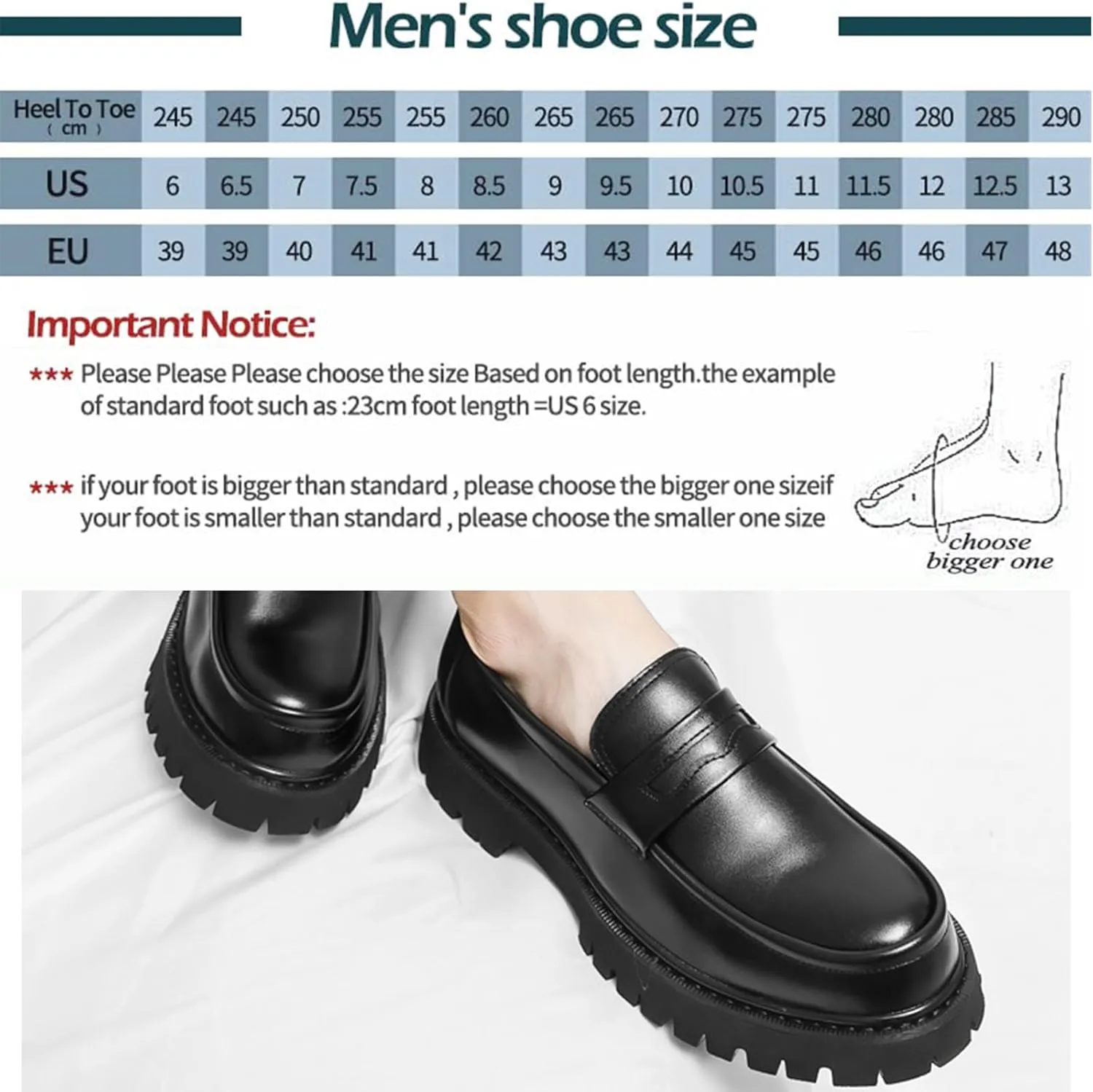 Men's Black Leather Platform Chunky Slip-On Penny Loafers Classic Round Toe Lug Sole Fashion Business Casual Formal Work Shoes