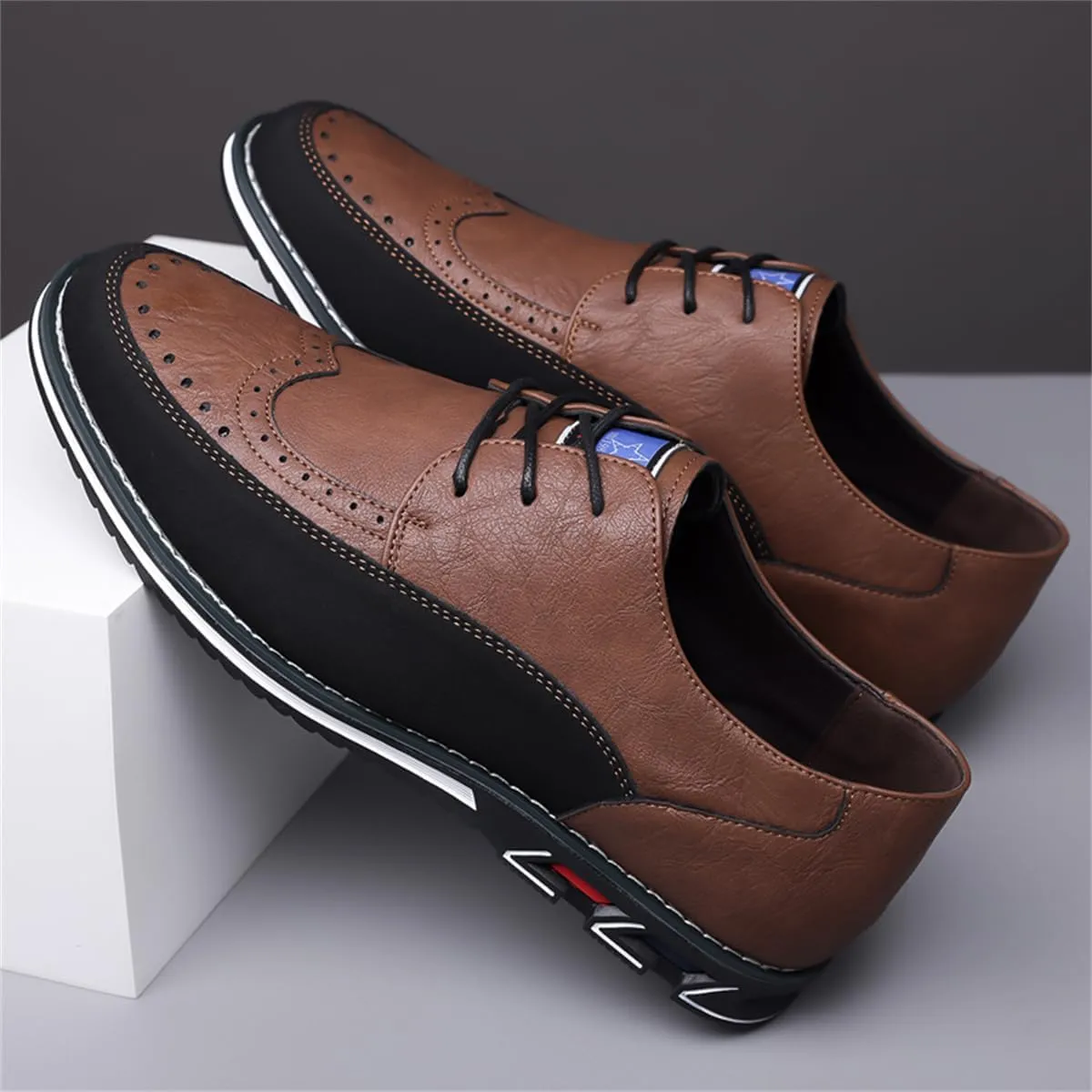 Men's Casual Dress Oxfords Shoes Business Formal Italy Prince Classic Oxford Lace Up Craft Mesh Sneakers