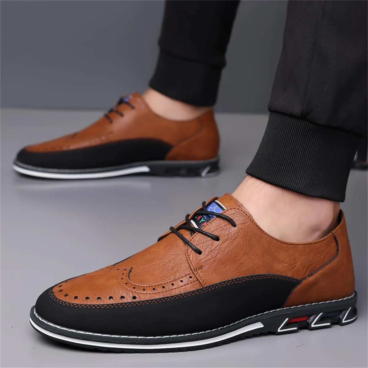 Men's Casual Dress Oxfords Shoes Business Formal Italy Prince Classic Oxford Lace Up Craft Mesh Sneakers