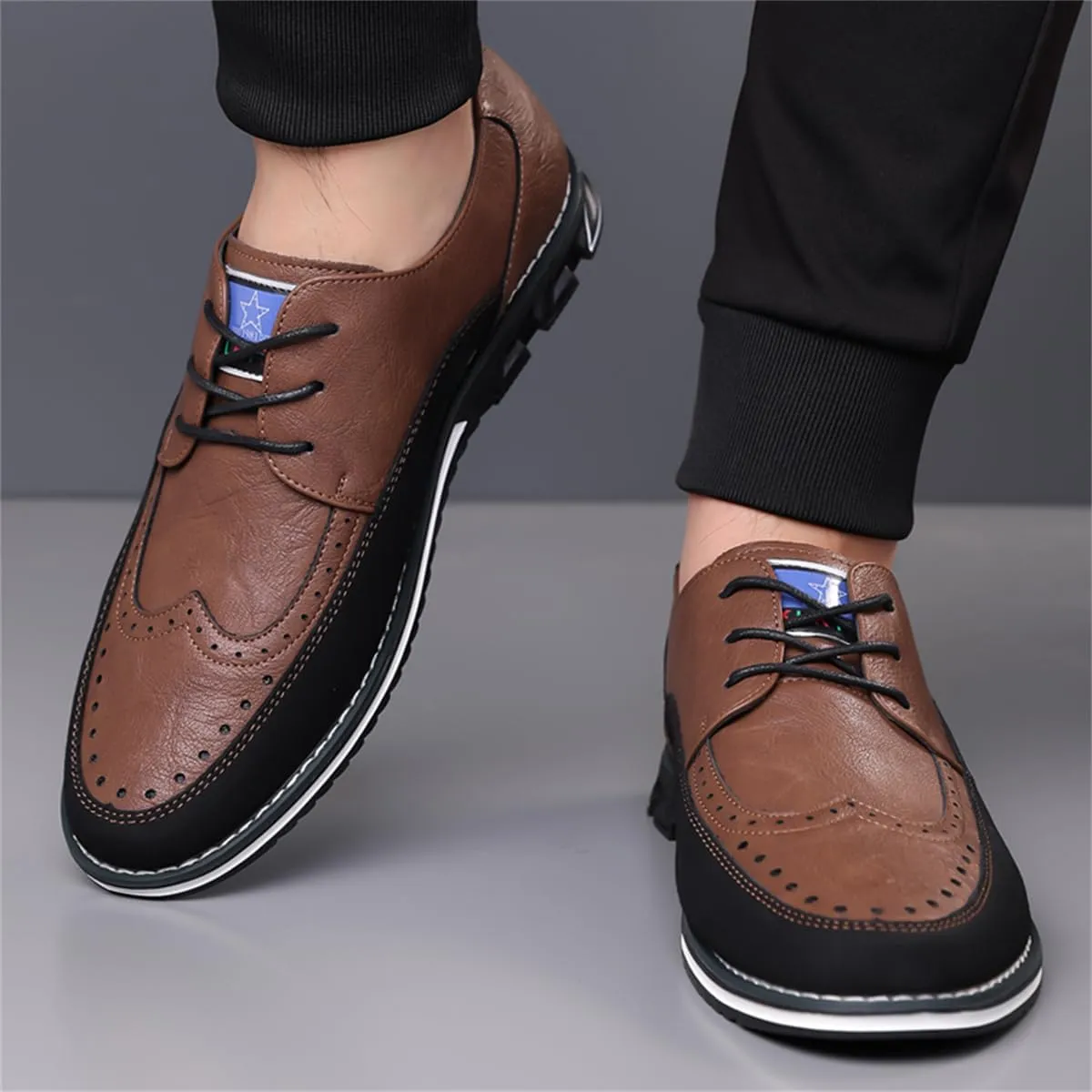 Men's Casual Dress Oxfords Shoes Business Formal Italy Prince Classic Oxford Lace Up Craft Mesh Sneakers
