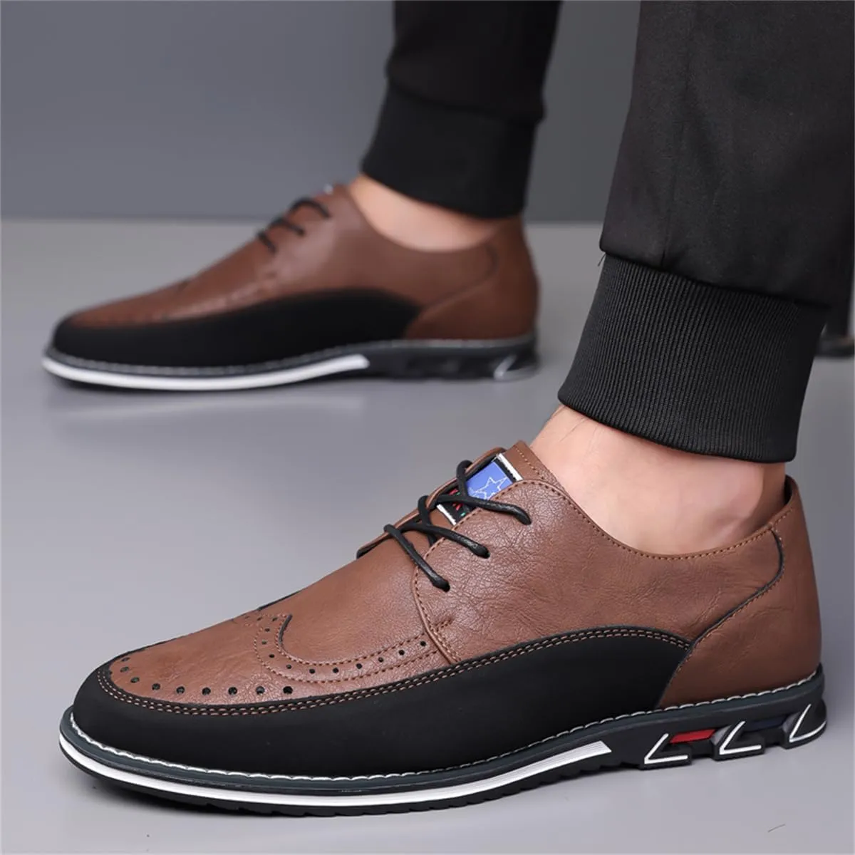 Men's Casual Dress Oxfords Shoes Business Formal Italy Prince Classic Oxford Lace Up Craft Mesh Sneakers