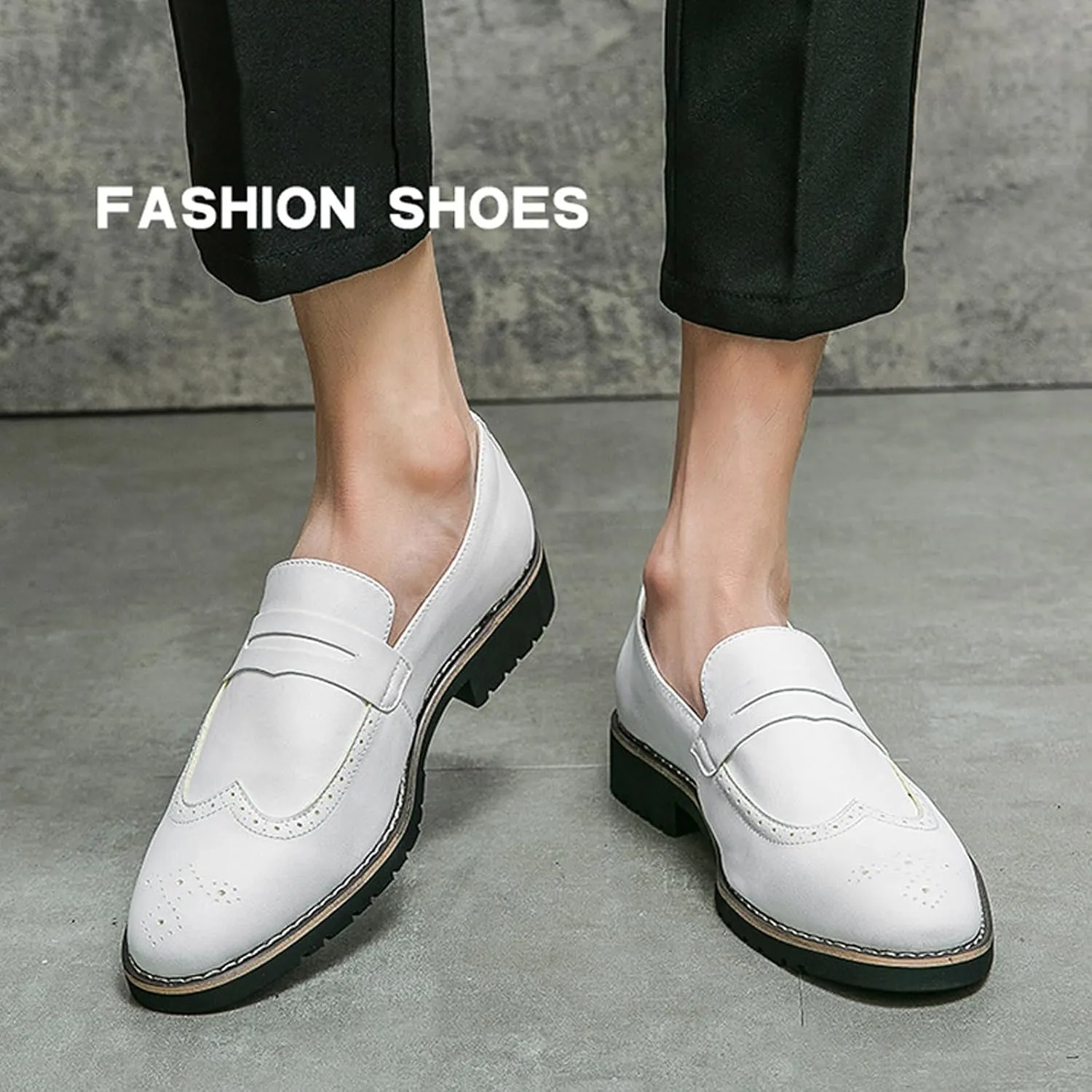 Mens Classic Handmade Leather Dress Shoes Fashion Brogue Wing Tip Comfort Slip-On Loafers Modern Business Formal Tuxedo Oxfords for Wedding Office Work