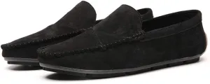 Men's Classic Moccasin Soft Comfort Suede Loafers British Minimalist Flat Driving Slip On Shoes Black 12 Men US 11.42''Heel to Toe
