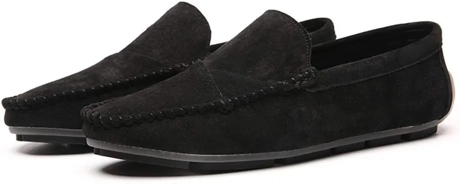 Men's Classic Moccasin Soft Comfort Suede Loafers British Minimalist Flat Driving Slip On Shoes Black 12 Men US 11.42''Heel to Toe