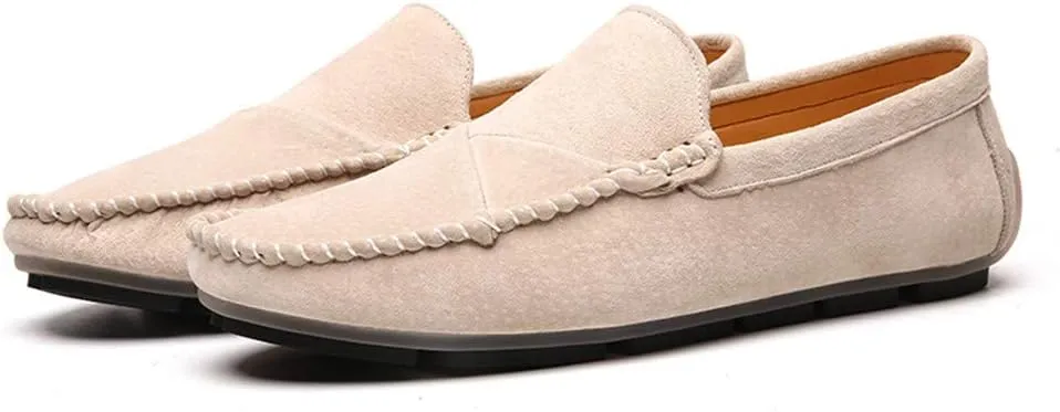 Men's Classic Moccasin Soft Comfort Suede Loafers British Minimalist Flat Driving Slip On Shoes White 10 Men US 10.63''Heel to Toe