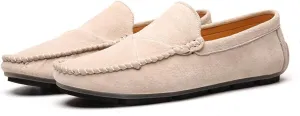 Men's Classic Moccasin Soft Comfort Suede Loafers British Minimalist Flat Driving Slip On Shoes White 10 Men US 10.63''Heel to Toe