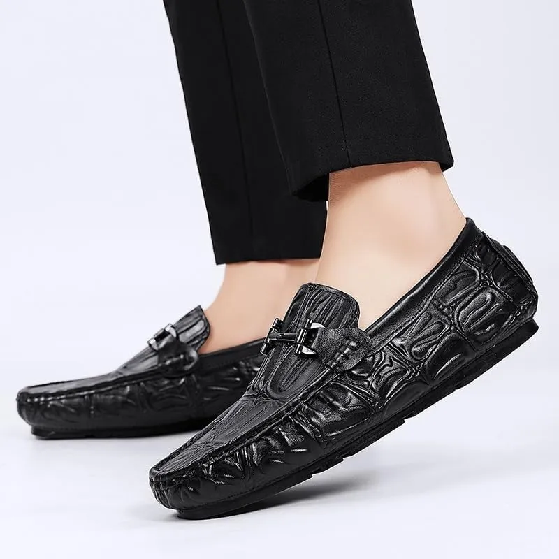 Men's Classic Retro Casual Business Shoes Crocodile Grain Leather Buckle Mens Fashion Wedding Party Loafers Men Slip-on Flats