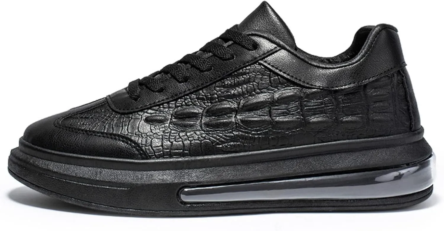 Men's Crocodile Pattern Anti-Slip Casual Fashion Sneakers,Comfort Air Cushion Low Top Soft Sole Comfort Sneakers. (Black,9)