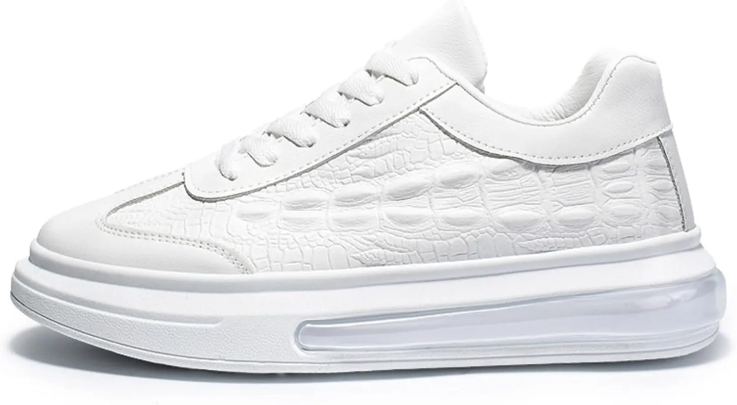 Men's Crocodile Pattern Anti-Slip Casual Fashion Sneakers,Comfort Air Cushion Low Top Soft Sole Comfort Sneakers. (White,7)