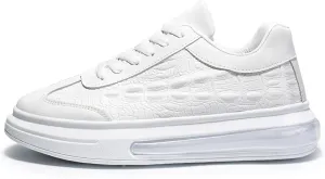 Men's Crocodile Pattern Anti-Slip Casual Fashion Sneakers,Comfort Air Cushion Low Top Soft Sole Comfort Sneakers. (White,8.5)
