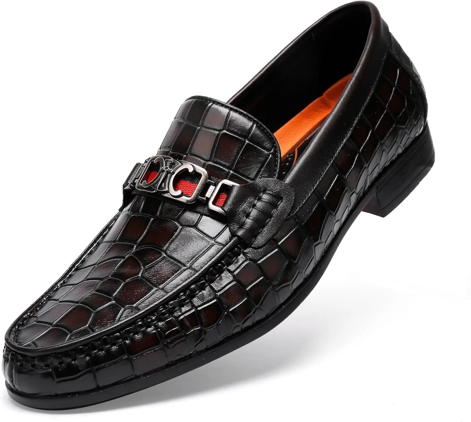 Men's Crocodile Pattern Leather Slip-on Loafers, Formal Dress Shoes for Men
