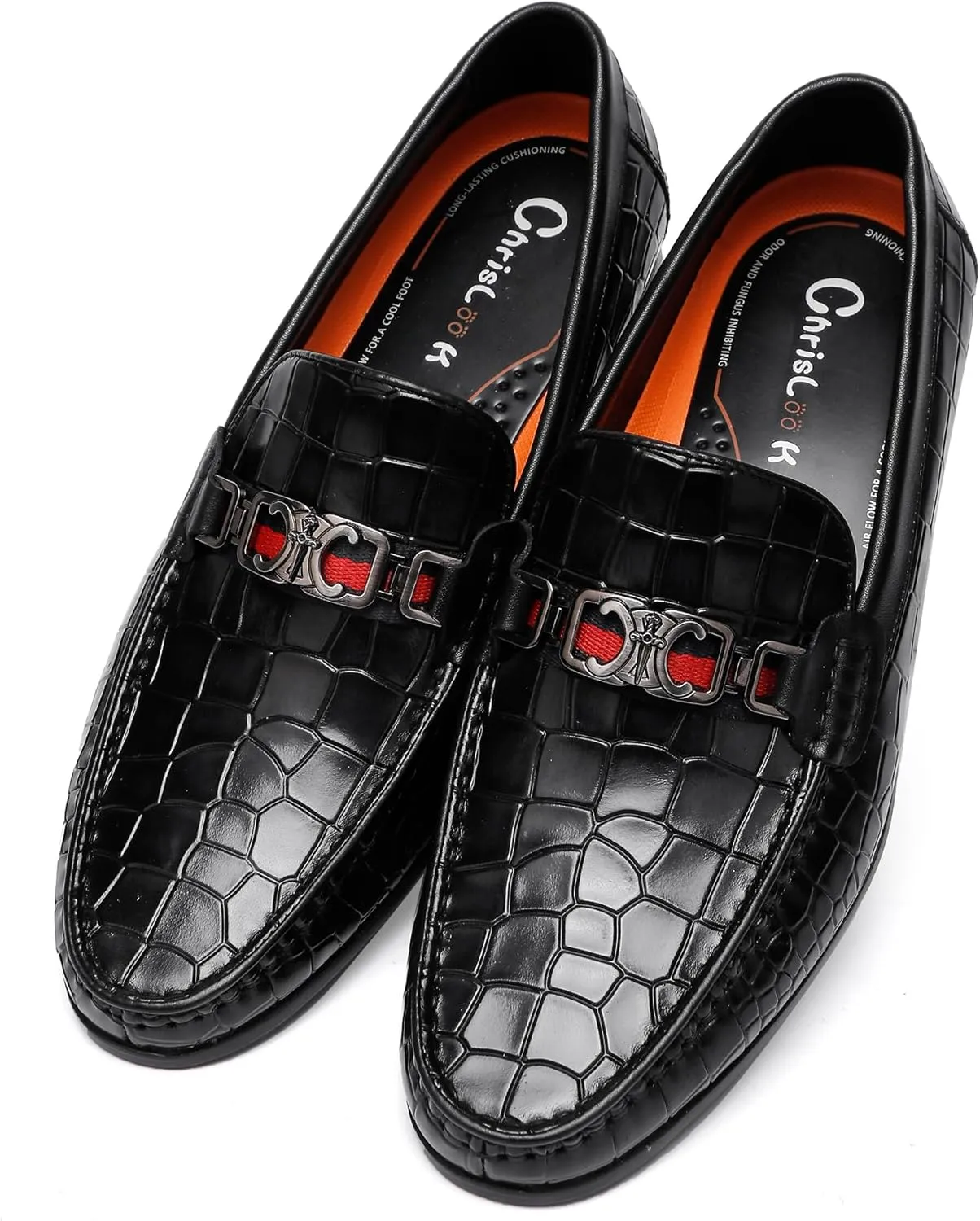 Men's Crocodile Pattern Leather Slip-on Loafers, Formal Dress Shoes for Men