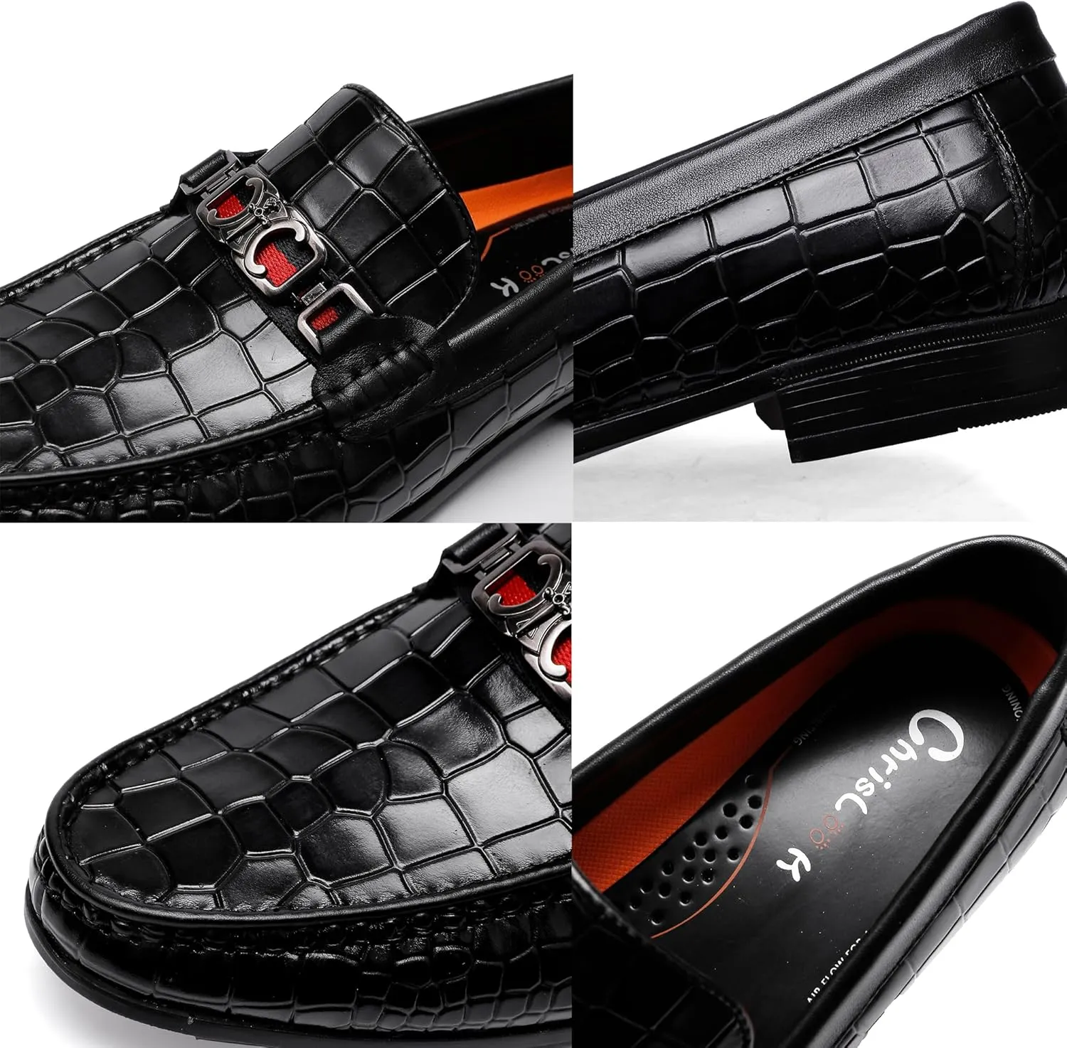 Men's Crocodile Pattern Leather Slip-on Loafers, Formal Dress Shoes for Men