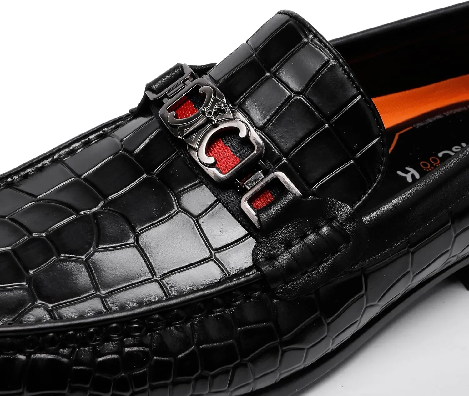 Men's Crocodile Pattern Leather Slip-on Loafers, Formal Dress Shoes for Men