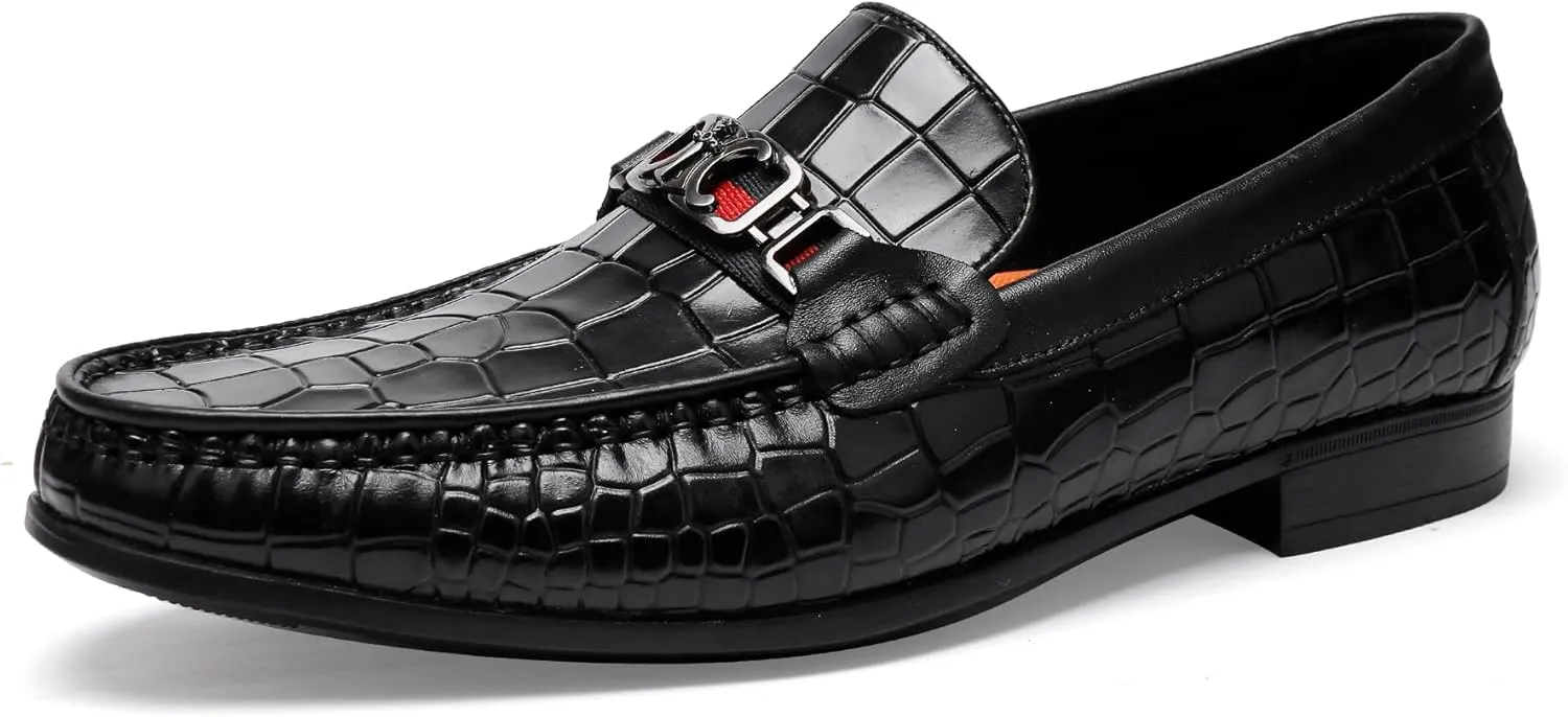Men's Crocodile Pattern Leather Slip-on Loafers, Formal Dress Shoes for Men