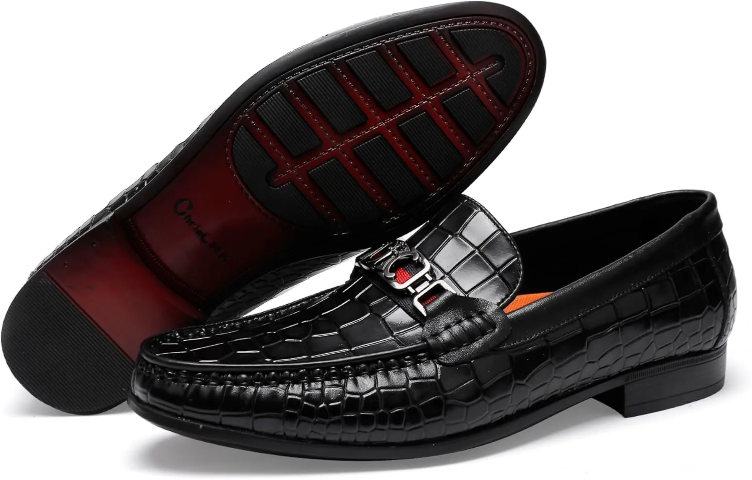 Men's Crocodile Pattern Leather Slip-on Loafers, Formal Dress Shoes for Men