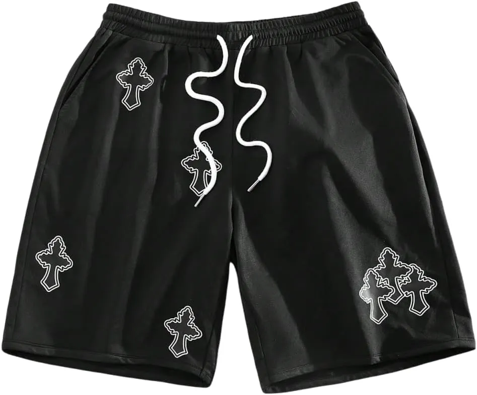 Men's Cross Graphic Workout Running Shorts Goth Drawstring Waist Cool Track Shorts