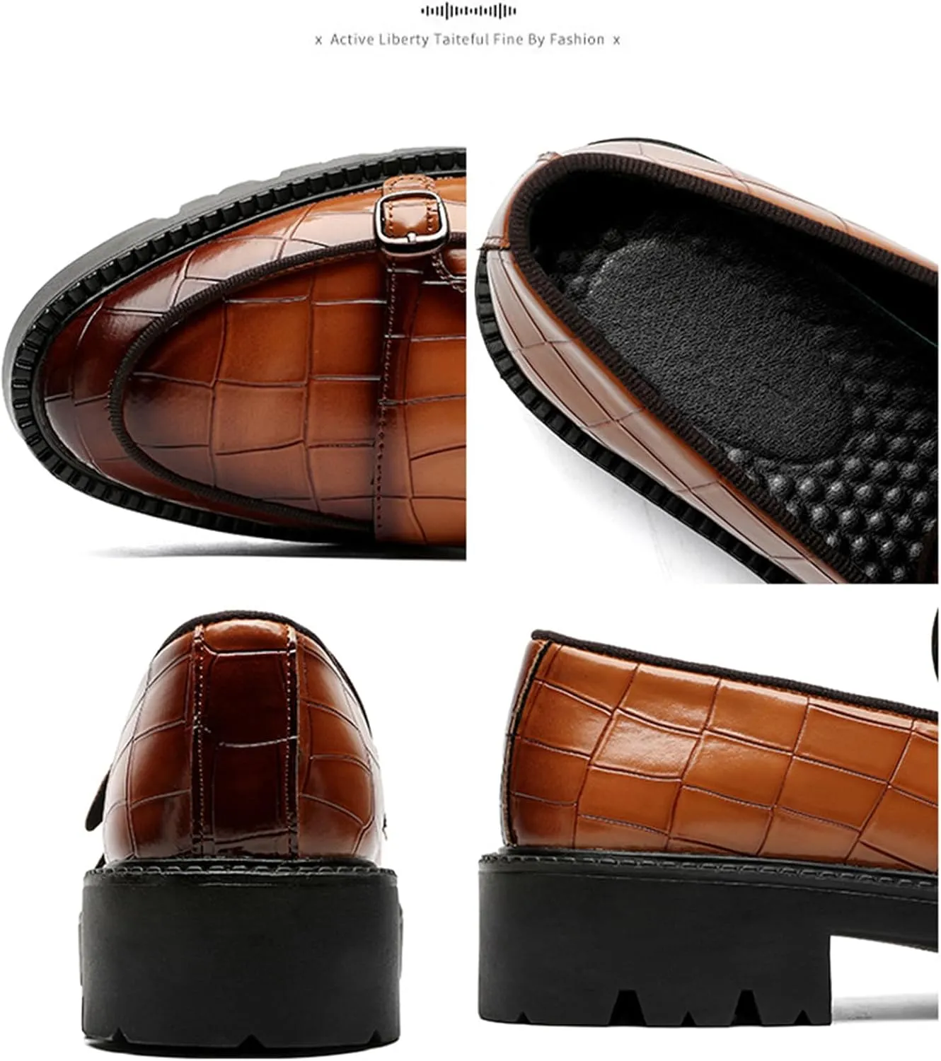 Mens Double Monk Strap Slip on Loafer PU Leather Oxford Formal Business Casual Comfortable Dress Shoes for Men