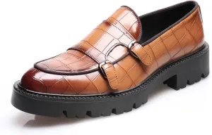 Mens Double Monk Strap Slip on Loafer PU Leather Oxford Formal Business Casual Comfortable Dress Shoes for Men