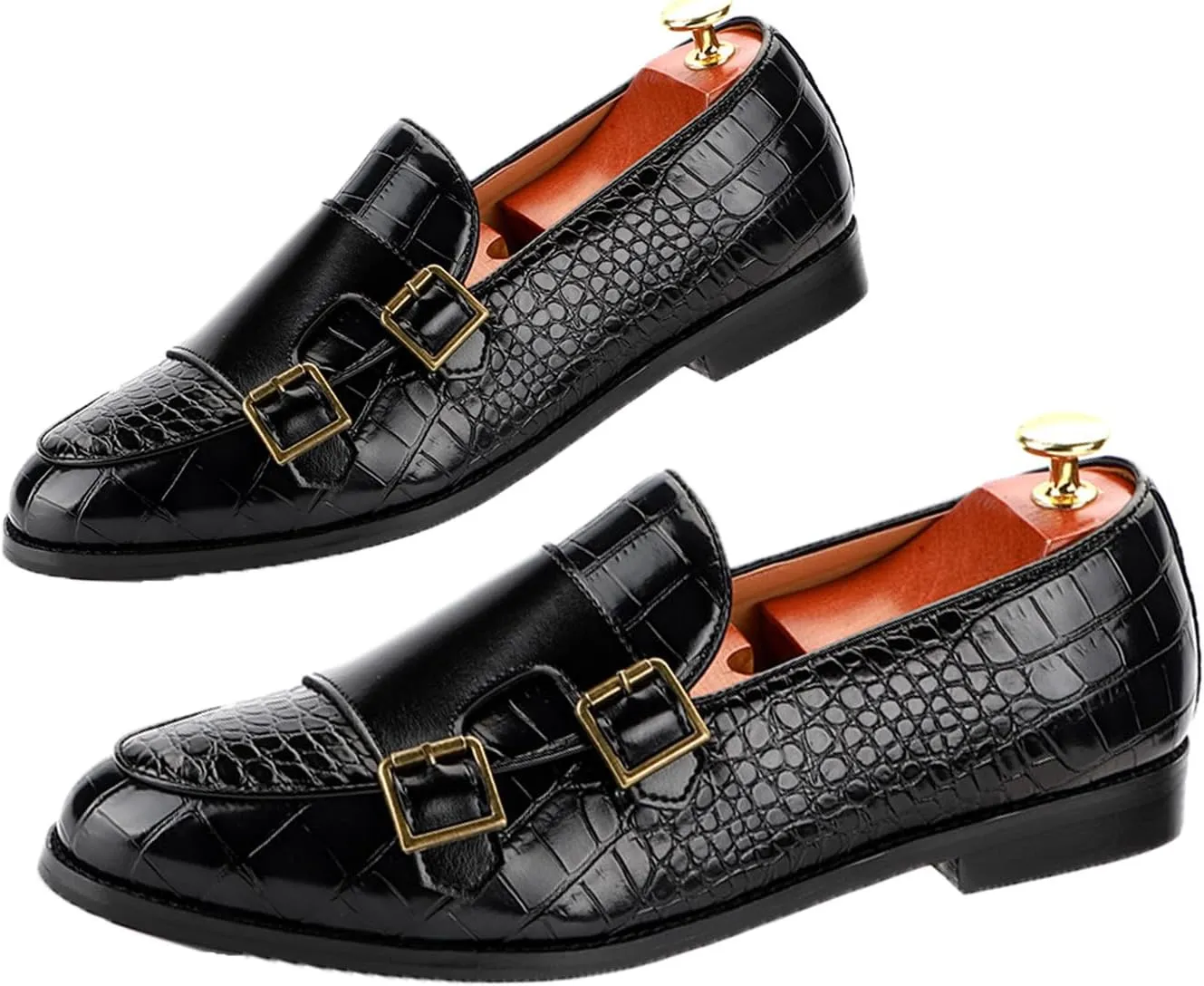 Men's Double Monk Strap Slip On Loafers Leather Formal Business Casual Comfortable Dress Shoes for Men