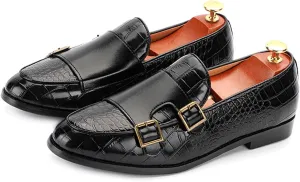 Men's Double Monk Strap Slip On Loafers Leather Formal Business Casual Comfortable Dress Shoes for Men