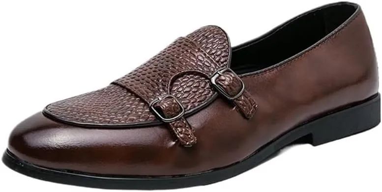 Mens Dress Loafers British Double Buckle Monk Shoes Business Casual Slip On Oxford Low Top Dress Shoes