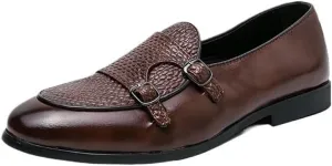 Mens Dress Loafers British Double Buckle Monk Shoes Business Casual Slip On Oxford Low Top Dress Shoes