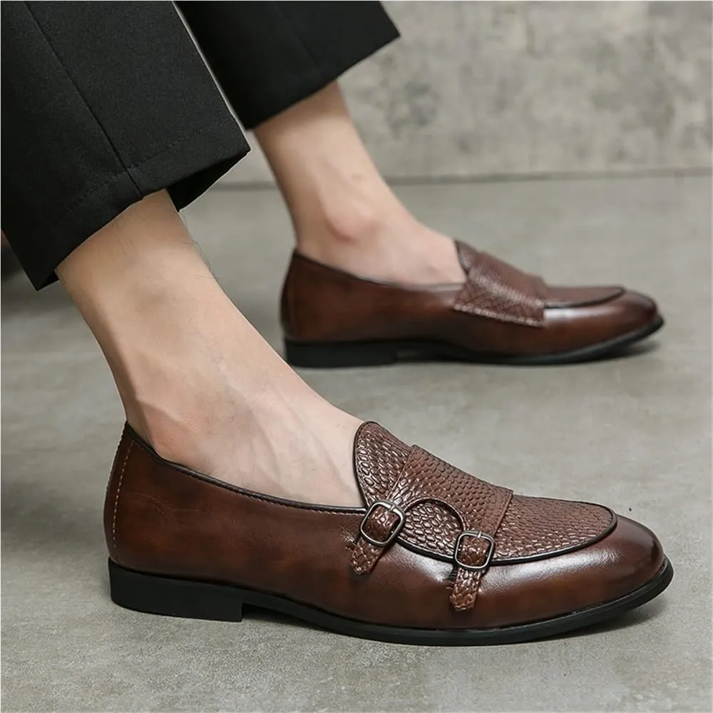 Mens Dress Loafers British Double Buckle Monk Shoes Business Casual Slip On Oxford Low Top Dress Shoes