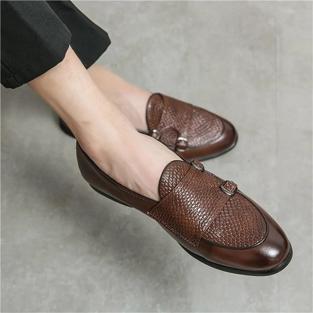 Mens Dress Loafers British Double Buckle Monk Shoes Business Casual Slip On Oxford Low Top Dress Shoes