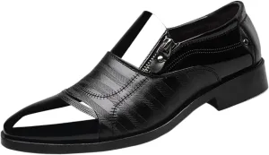 Men's Dress Shoes Patent Leather Loafers Pointed Zipper Oxford Formal Business Tuxedo Shoes Men's Fashionable Dress Shoes