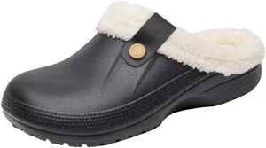 Mens Fur Lined Clogs Womens House Slippers Waterproof Garden Clogs Shoes Winter Warm Plush Home Bedroom Slippers Indoor Outdoor Mules