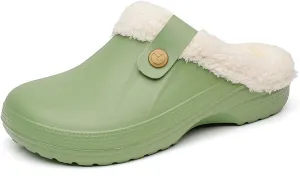 Mens Fur Lined Clogs Womens House Slippers Waterproof Garden Clogs Shoes Winter Warm Plush Home Bedroom Slippers Indoor Outdoor Mules