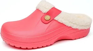 Mens Fur Lined Clogs Womens House Slippers Waterproof Garden Clogs Shoes Winter Warm Plush Home Bedroom Slippers Indoor Outdoor Mules