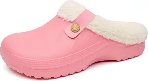 Mens Fur Lined Clogs Womens House Slippers Waterproof Garden Clogs Shoes Winter Warm Plush Home Bedroom Slippers Indoor Outdoor Mules
