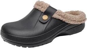 Mens Fur Lined Clogs Womens House Slippers Waterproof Garden Clogs Shoes Winter Warm Plush Home Bedroom Slippers Indoor Outdoor Mules