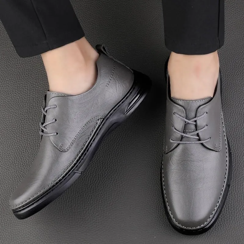 Men's Genuine Leather Oxford Shoes Men Breathable Wedding Fashion Loafers Shoes Casual Business Tuxedo Derby Shoes(Gray,10)