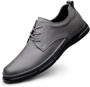 Men's Genuine Leather Oxford Shoes Men Breathable Wedding Fashion Loafers Shoes Casual Business Tuxedo Derby Shoes(Gray,10)