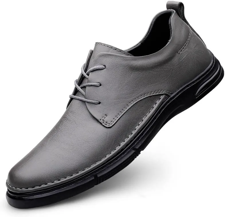 Men's Genuine Leather Oxford Shoes Men Breathable Wedding Fashion Loafers Shoes Casual Business Tuxedo Derby Shoes(Gray,10)