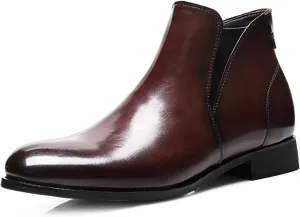 Men's Leather Chelsea Dress Boots with Side Zipper Classic Elastic Comfortable Chunky Heel Chukka Ankle Boots for Business Driving Office Walking Boots